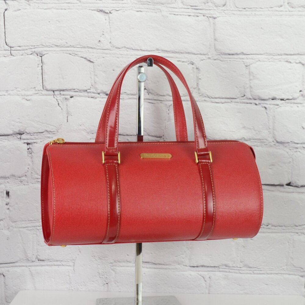 BURBERRY VTG Red Leather Barrel  Boston Bag